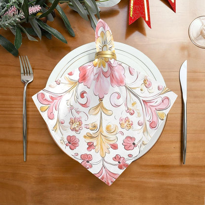 Dinner Napkins Cloth Print Retro Trendy Floral Paisley Gold Peach Everyday Polyester Napkins Cloth Dinner Set of 6 20 x 20in