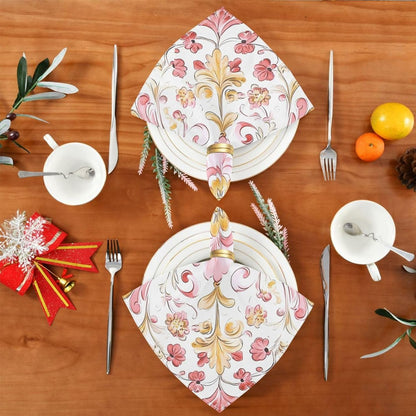 Dinner Napkins Cloth Print Retro Trendy Floral Paisley Gold Peach Everyday Polyester Napkins Cloth Dinner Set of 6 20 x 20in