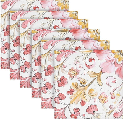 Dinner Napkins Cloth Print Retro Trendy Floral Paisley Gold Peach Everyday Polyester Napkins Cloth Dinner Set of 6 20 x 20in