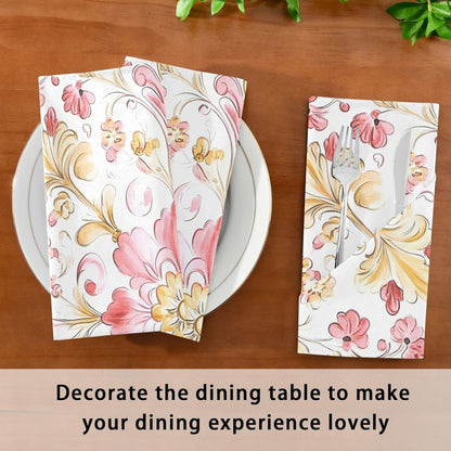 Dinner Napkins Cloth Print Retro Trendy Floral Paisley Gold Peach Everyday Polyester Napkins Cloth Dinner Set of 6 20 x 20in