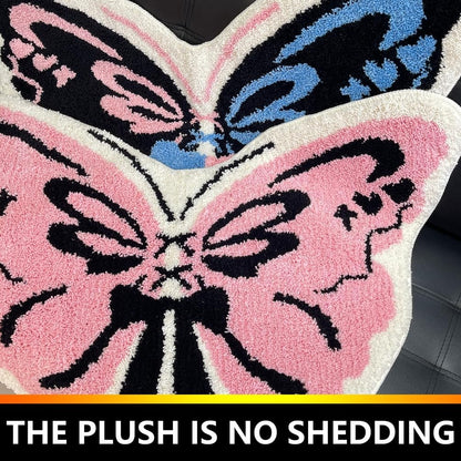 Butterfly Shaped Bath Mats for Bathroom,Extra Soft Fluffy Microfiber Bath Rug,Super Absorbent Non Slip Shower Door Mat Cute Funny Thick Plush Kids Throw Rugs for Bedroom,Living Room 24" x 38"