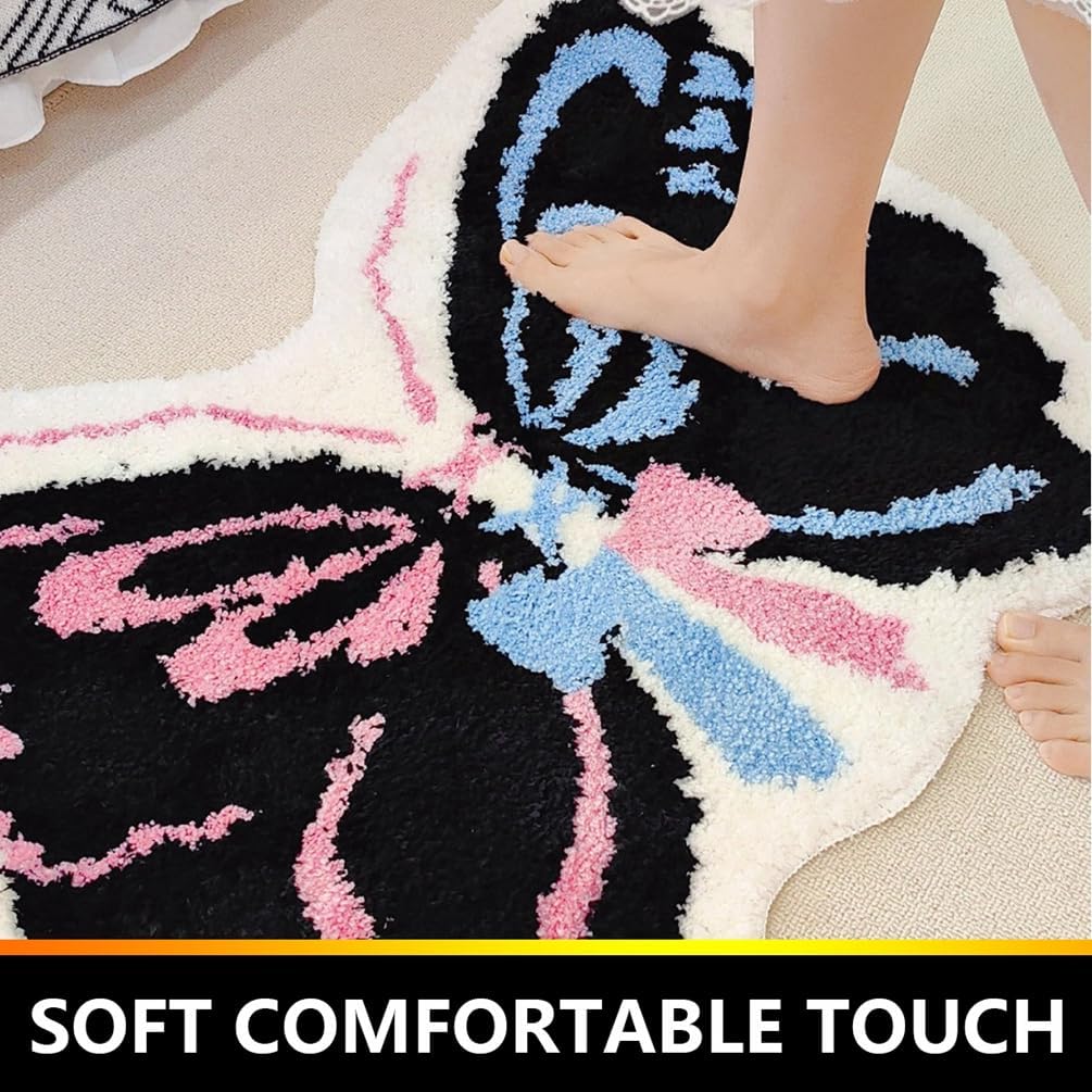Butterfly Shaped Bath Mats for Bathroom,Extra Soft Fluffy Microfiber Bath Rug,Super Absorbent Non Slip Shower Door Mat Cute Funny Thick Plush Kids Throw Rugs for Bedroom,Living Room 24" x 38"