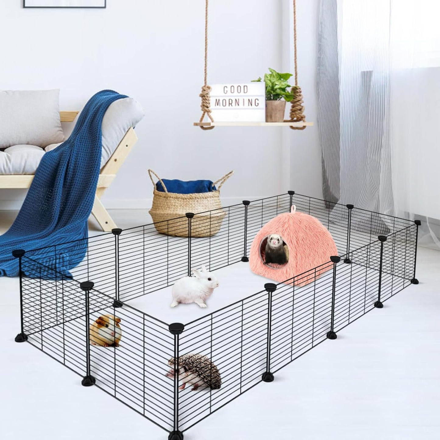 YUEPET Guinea Pig Bed Plush Calming Hideout, Warm Rabbit Hide for Hamsters Hedgehogs Ferrets Dwarf Rabbits and Other Small Animals(Pink)