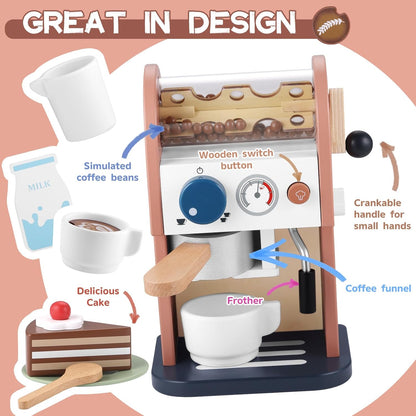 Wooden Coffee Maker Toy 14 pcs Play Kitchen Accessories Toy Coffee Maker for Kids Pretend Playset Toddler Coffee Maker Gifts for Boys and Girls