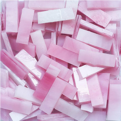 0.7X2.1 CM (0.27X0.82 inch) Stained Glass Strip,Clear Glass Mosaic Pieces DIY Mosaic Tiles Hobbies Art Crafts Material 200g(0.44lb) (Pink)