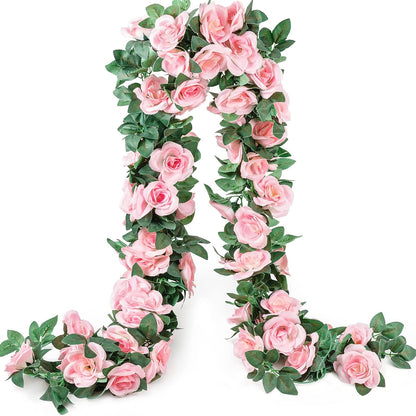 2 Pack Artificial Pink Rose Garland Vine