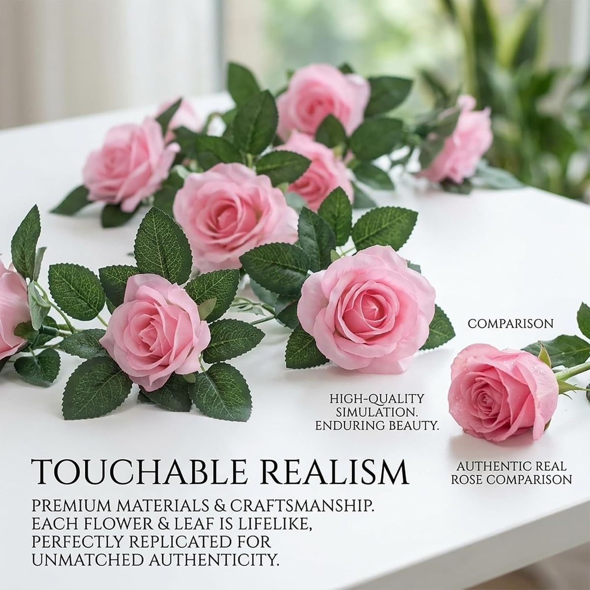 2 Pack Artificial Pink Rose Garland Vine