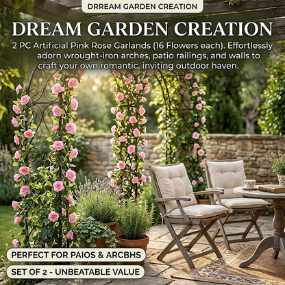 2 Pack Artificial Pink Rose Garland Vine