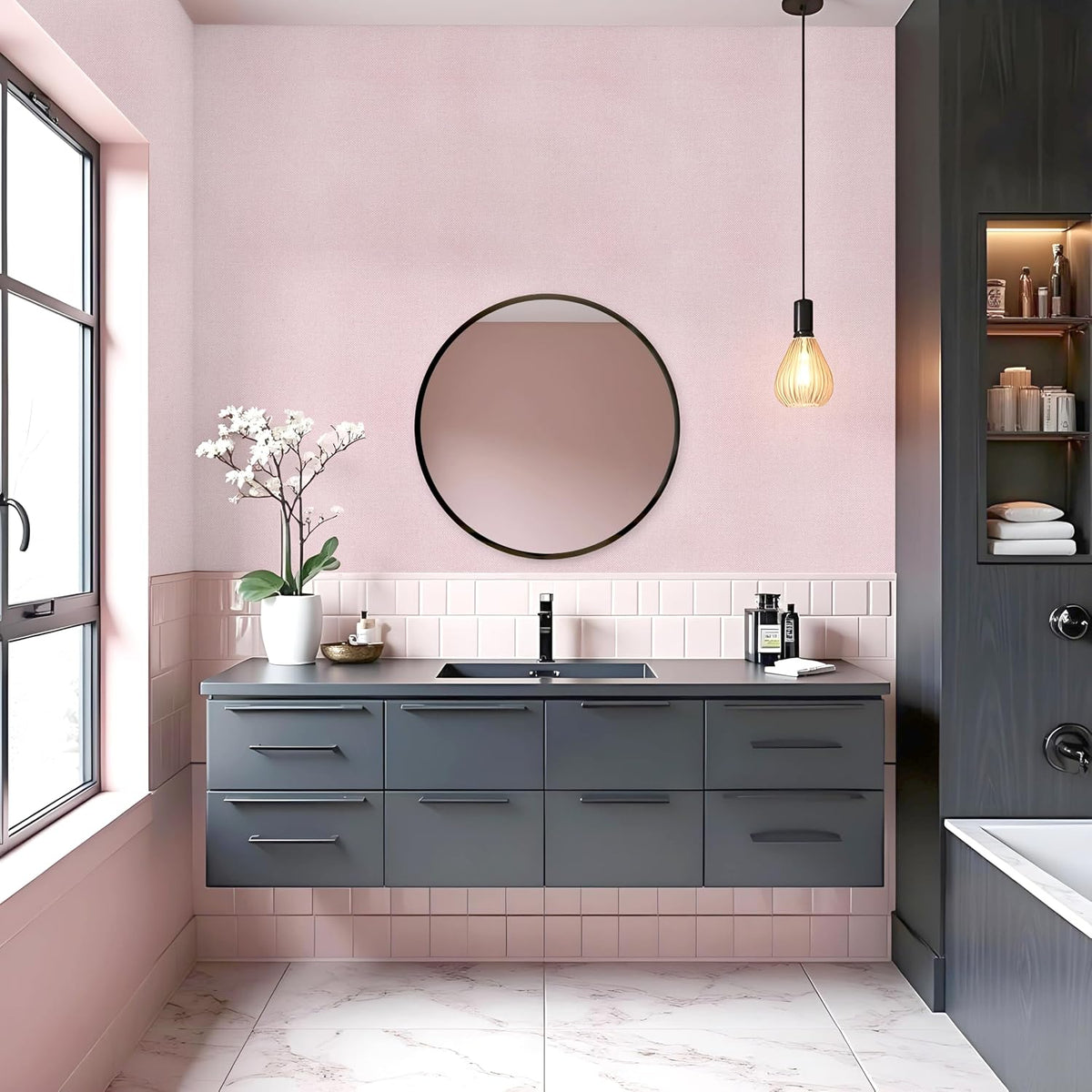 Pink Peel and Stick Wallpaper Grasscloth Paper 15.7in x 118.1in