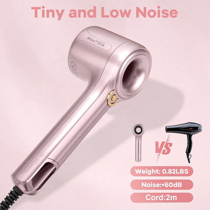 Ionic Hair Dryer, Professional Blow Dryer with High-Speed Brushless Motor for Fast Drying, Quiet Hairdryer with 2 Magnetic Nozzles, 4 Temps & 3 Speeds Settings for Salon,Home, Pink