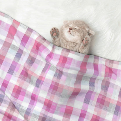Waterproof Dog Blanket Soft Pet Blanket for Puppy Cat, Fleece Cat Throw Blankets for Furniture Bed Couch Sofa Reversible - Pastel Pink Gingham 2