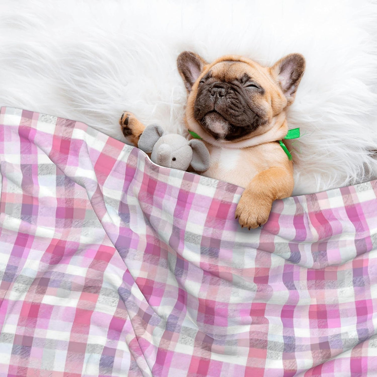 Waterproof Dog Blanket Soft Pet Blanket for Puppy Cat, Fleece Cat Throw Blankets for Furniture Bed Couch Sofa Reversible - Pastel Pink Gingham 2