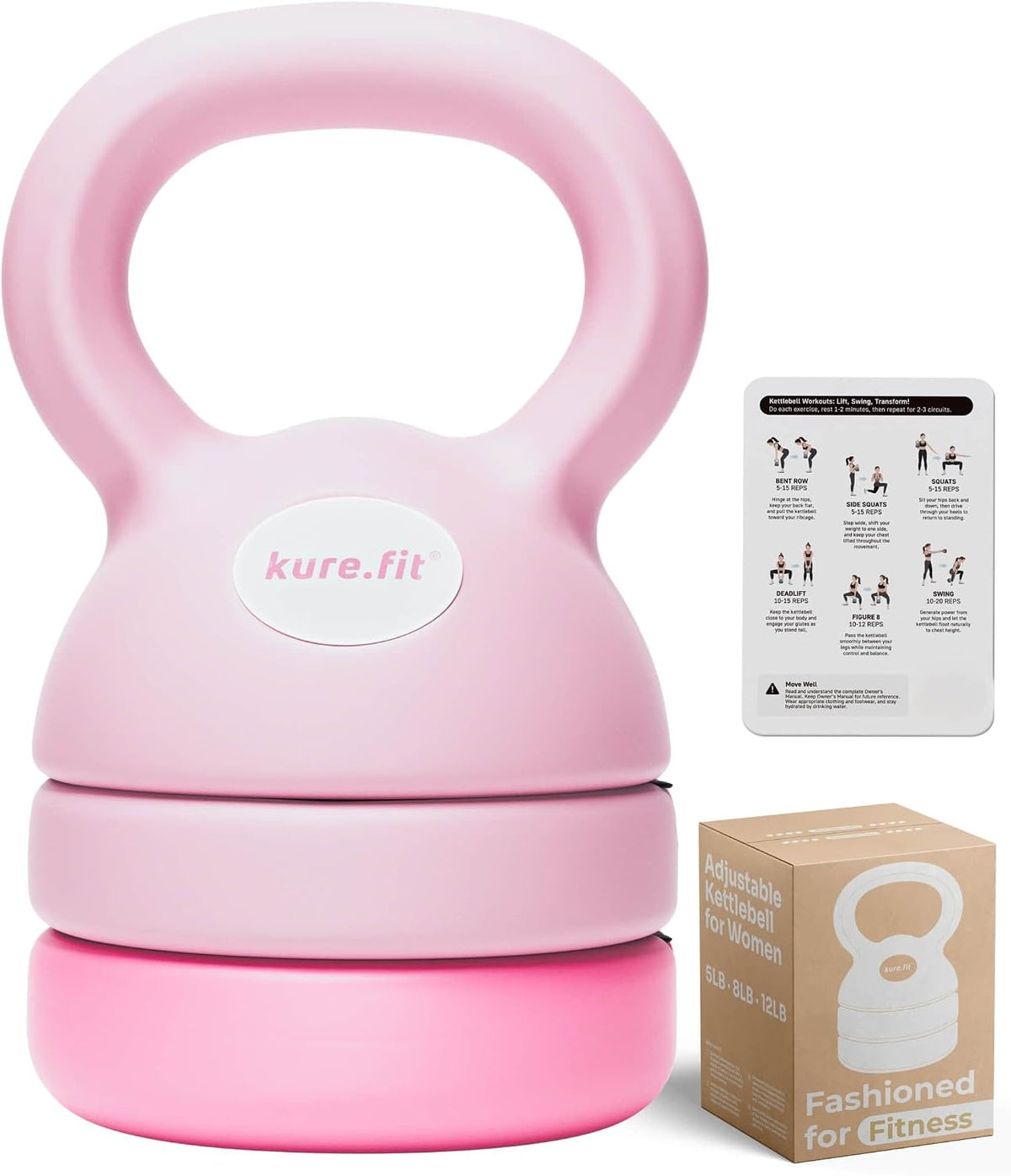 Adjustable Kettlebell for Women | 5LB, 8LB, 12LB | Home Strength Training