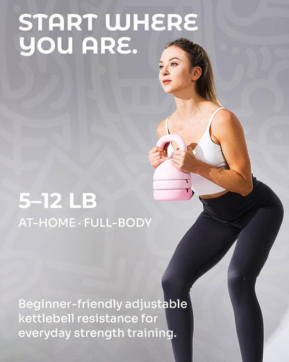 Adjustable Kettlebell for Women | 5LB, 8LB, 12LB | Home Strength Training
