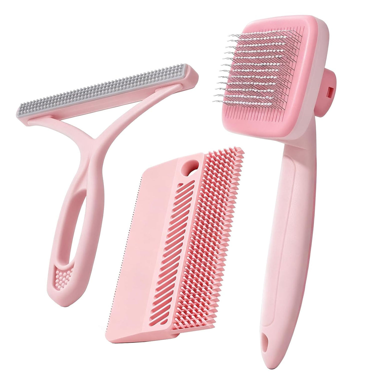 Self-Cleaning Cat Brush for Shedding and Pet Hair Remover Set, Pink