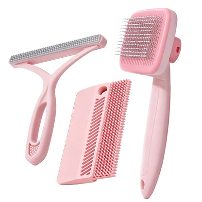 Self-Cleaning Cat Brush for Shedding and Pet Hair Remover Set, Pink