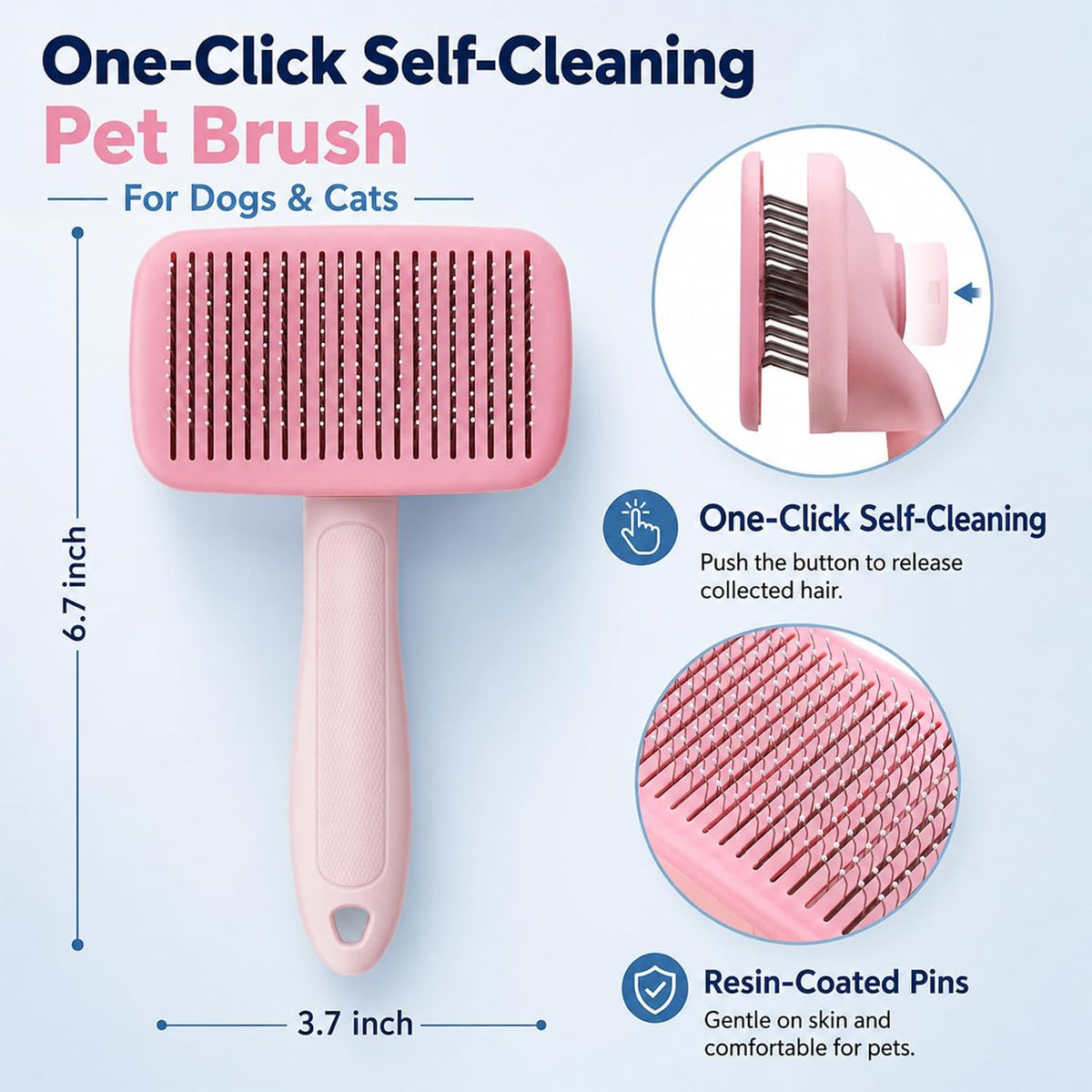 Self-Cleaning Cat Brush for Shedding and Pet Hair Remover Set, Pink