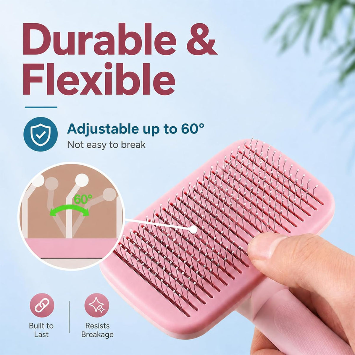 Self-Cleaning Cat Brush for Shedding and Pet Hair Remover Set, Pink