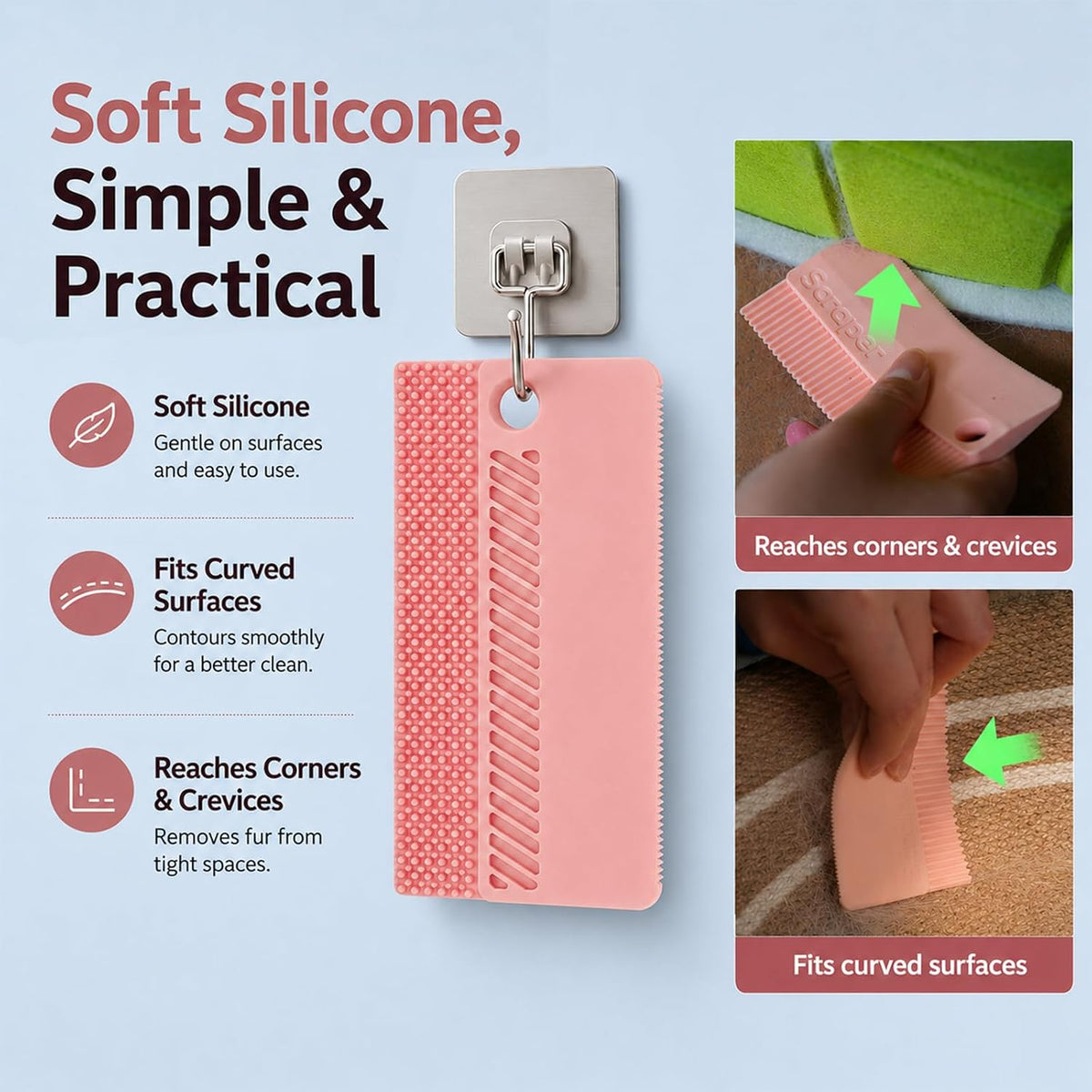 Self-Cleaning Cat Brush for Shedding and Pet Hair Remover Set, Pink