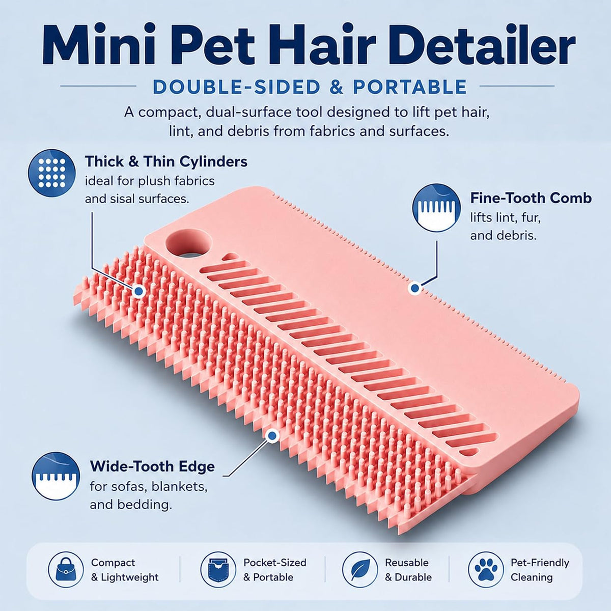 Self-Cleaning Cat Brush for Shedding and Pet Hair Remover Set, Pink