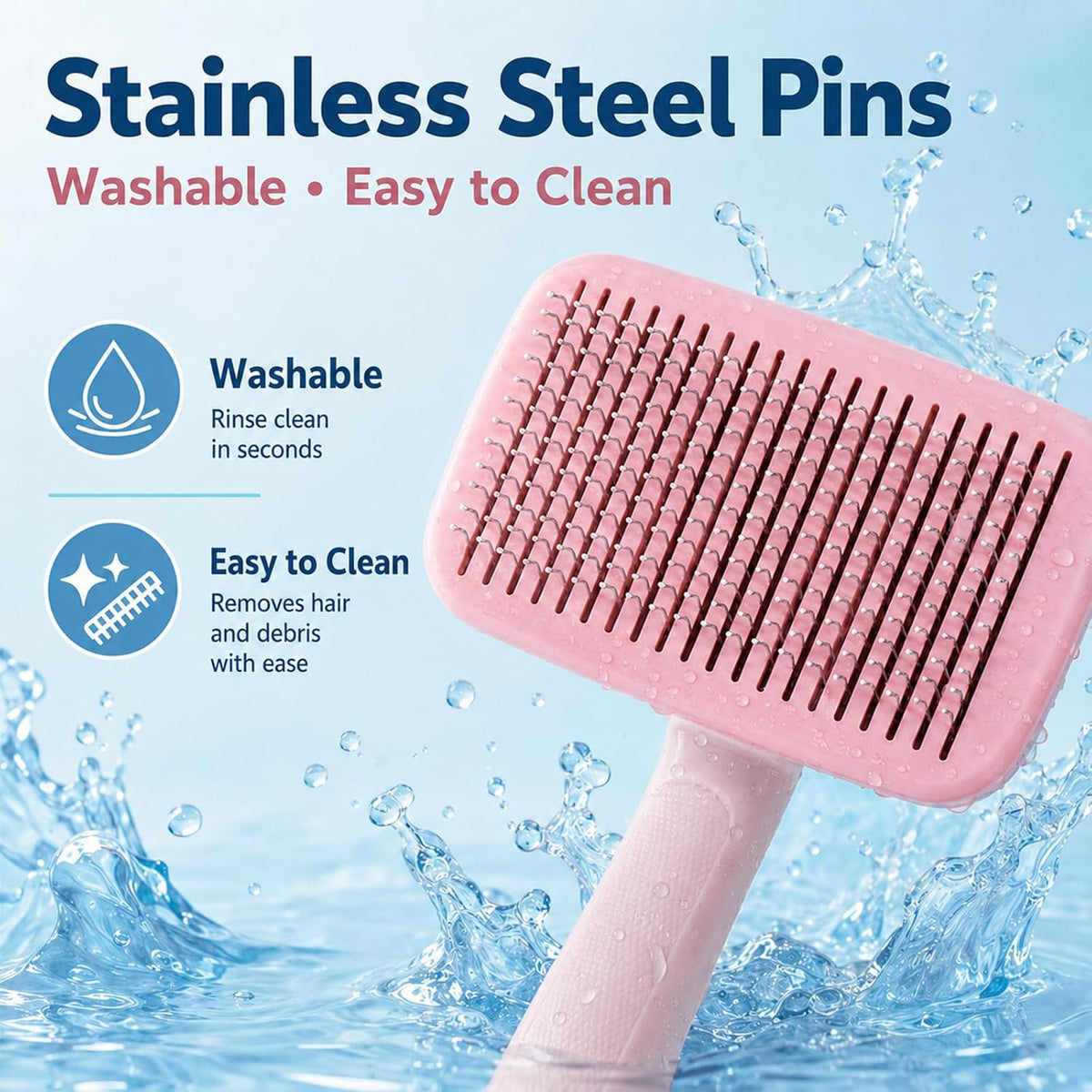 Self-Cleaning Cat Brush for Shedding and Pet Hair Remover Set, Pink