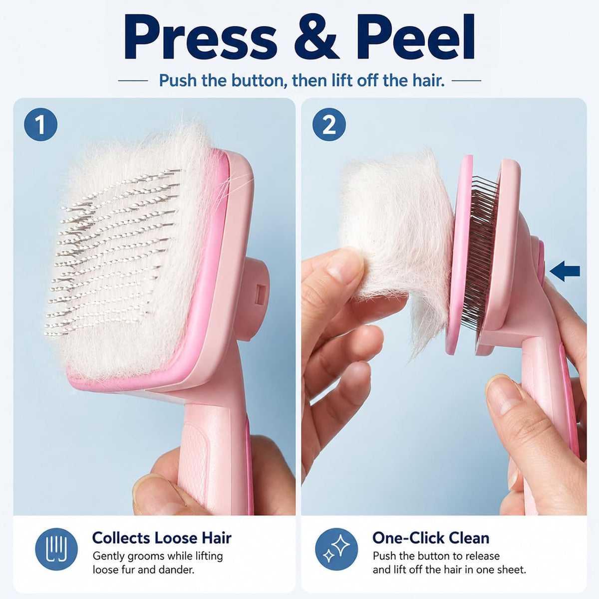 Self-Cleaning Cat Brush for Shedding and Pet Hair Remover Set, Pink