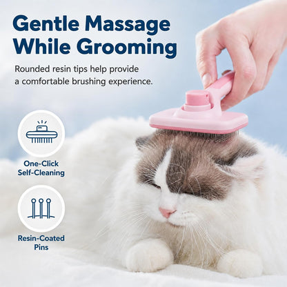 Self-Cleaning Cat Brush for Shedding and Pet Hair Remover Set, Pink