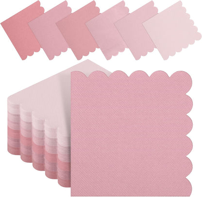 Kochorie 150 Pack Scalloped Napkins Gradient Pink Disposable 2 Ply Mix Color Napkins Beverage Cocktail Napkins for Party Wedding Bridal Shower Dinner, Dusty Pink