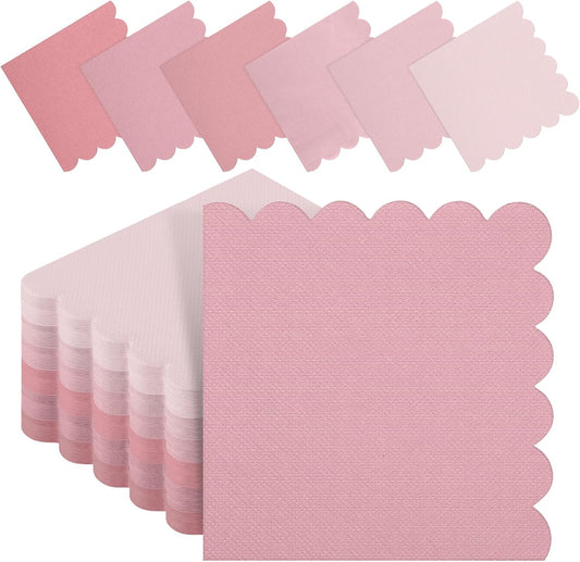 Kochorie 150 Pack Scalloped Napkins Gradient Pink Disposable 2 Ply Mix Color Napkins Beverage Cocktail Napkins for Party Wedding Bridal Shower Dinner, Dusty Pink