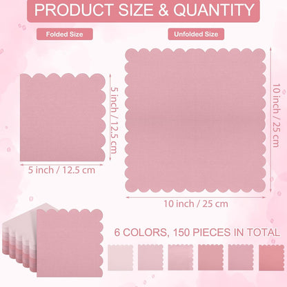 Kochorie 150 Pack Scalloped Napkins Gradient Pink Disposable 2 Ply Mix Color Napkins Beverage Cocktail Napkins for Party Wedding Bridal Shower Dinner, Dusty Pink