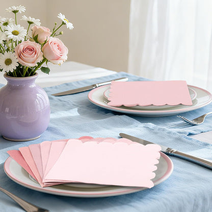 Kochorie 150 Pack Scalloped Napkins Gradient Pink Disposable 2 Ply Mix Color Napkins Beverage Cocktail Napkins for Party Wedding Bridal Shower Dinner, Dusty Pink