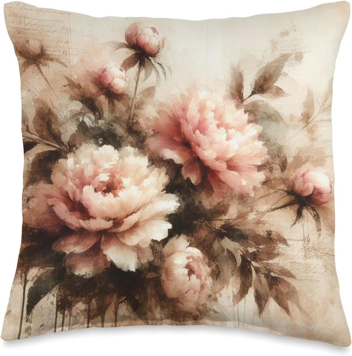 Victorian Garden Vintage Pink Peony Floral Flower Throw Pillow