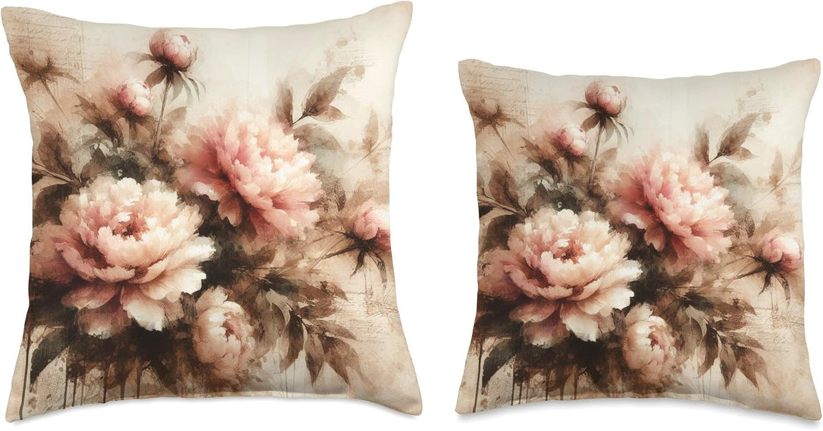 Victorian Garden Vintage Pink Peony Floral Flower Throw Pillow