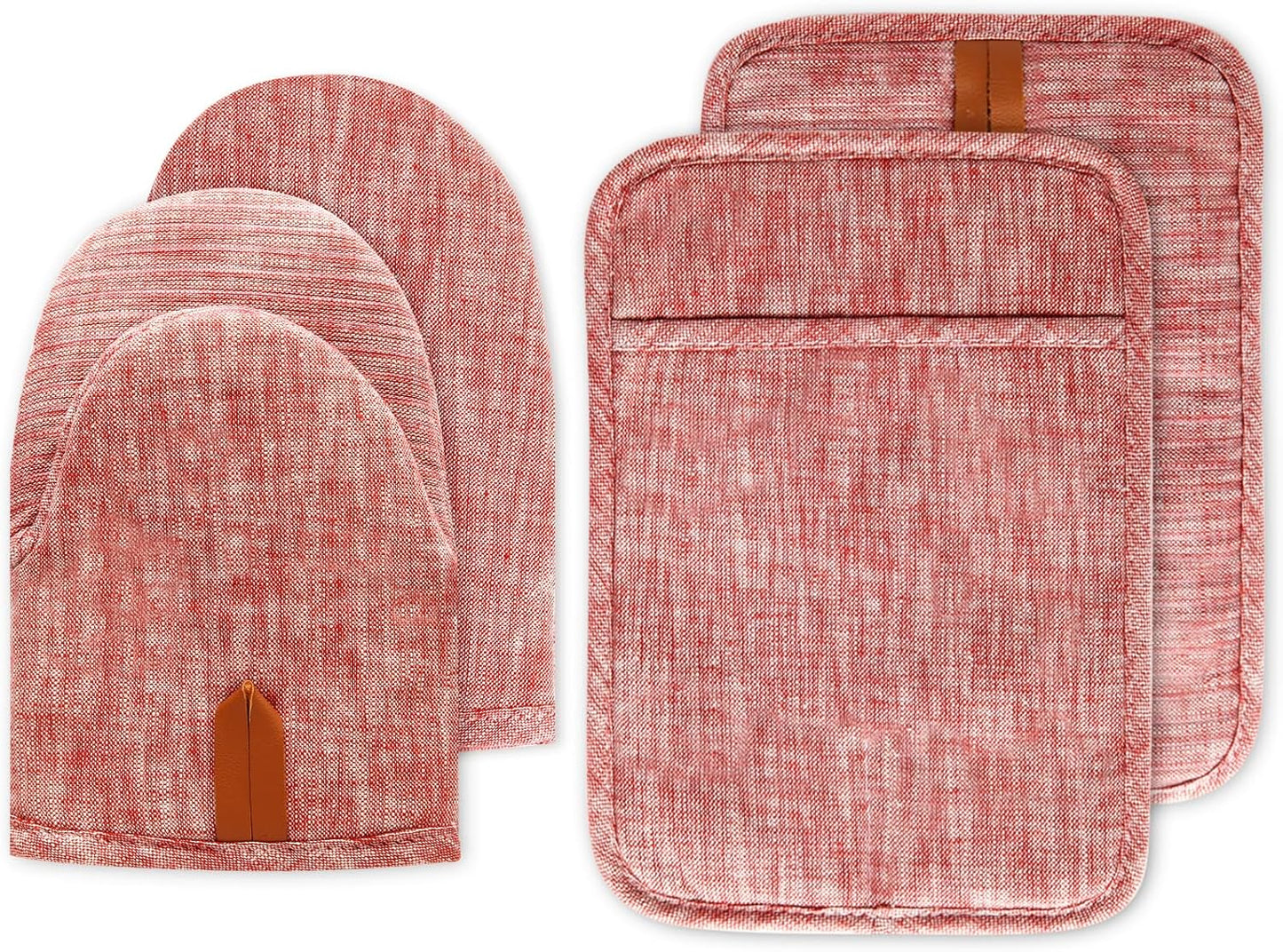 4Pcs Heat Resistant Oven Mitts & Potholders (Up to 500°F), Flexible Kitchen Accessories for BBQ, Baking, Microwave, Stovetop Use and More (Pink)