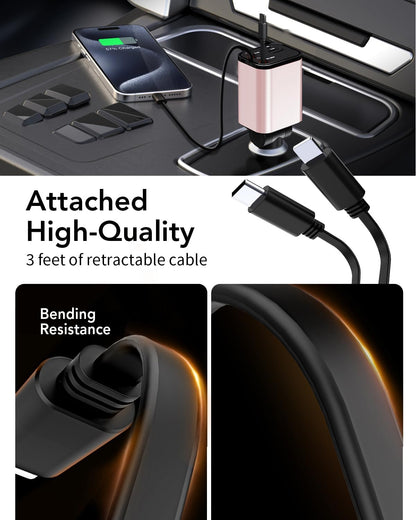84W Retractable Car Charger,Car Phone Charger USB C Fast Charge for iPhone