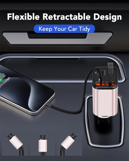 84W Retractable Car Charger,Car Phone Charger USB C Fast Charge for iPhone