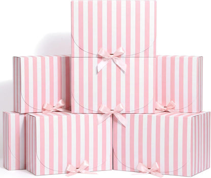 12 Pcs Pink White Striped Gift Boxes Bridesmaid Proposal Gift Boxes with Ribbon 7.87 x 10.6 Inch for Wedding Bridesmaid Bridal Baby Shower Birthday Bachelorette Coastal Beach Party Favor
