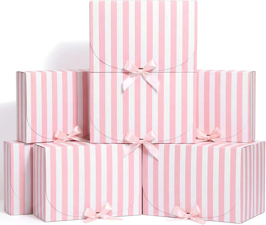 12 Pcs Pink White Striped Gift Boxes Bridesmaid Proposal Gift Boxes with Ribbon 7.87 x 10.6 Inch for Wedding Bridesmaid Bridal Baby Shower Birthday Bachelorette Coastal Beach Party Favor