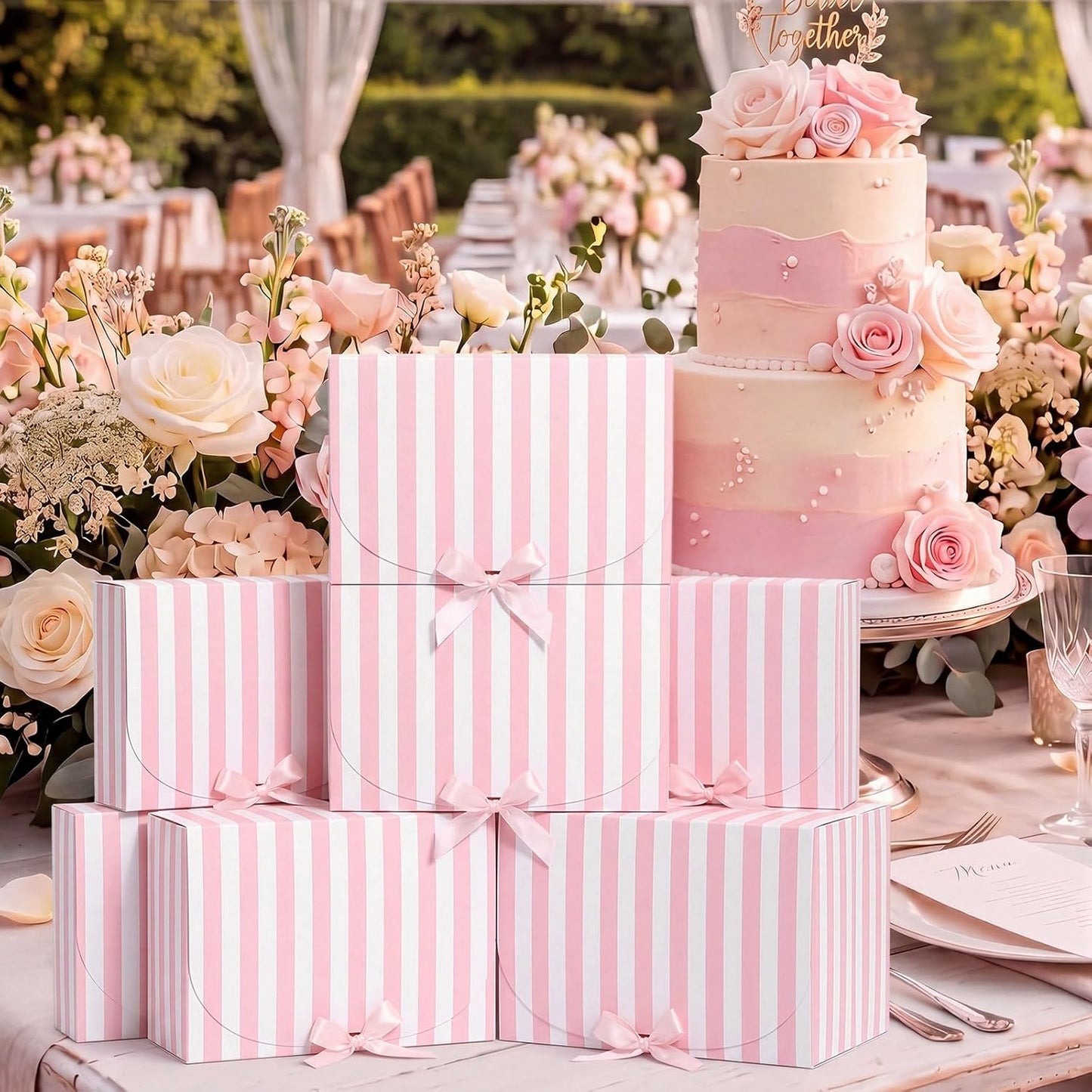 12 Pcs Pink White Striped Gift Boxes Bridesmaid Proposal Gift Boxes with Ribbon 7.87 x 10.6 Inch for Wedding Bridesmaid Bridal Baby Shower Birthday Bachelorette Coastal Beach Party Favor