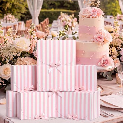 12 Pcs Pink White Striped Gift Boxes Bridesmaid Proposal Gift Boxes with Ribbon 7.87 x 10.6 Inch for Wedding Bridesmaid Bridal Baby Shower Birthday Bachelorette Coastal Beach Party Favor