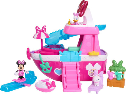Junior Minnie Mouse Bowdazzling Yacht, Lights and Sounds, 16-piece Playset with Figures, Pink, Boat, Bonus Pieces, Kids Toys for Ages 3 Up by Just Play