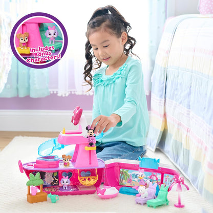 Junior Minnie Mouse Bowdazzling Yacht, Lights and Sounds, 16-piece Playset with Figures, Pink, Boat, Bonus Pieces, Kids Toys for Ages 3 Up by Just Play