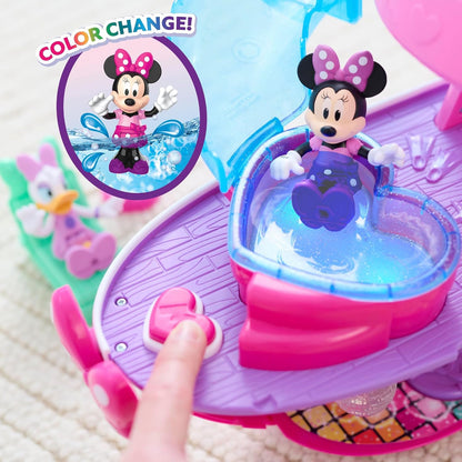 Junior Minnie Mouse Bowdazzling Yacht, Lights and Sounds, 16-piece Playset with Figures, Pink, Boat, Bonus Pieces, Kids Toys for Ages 3 Up by Just Play