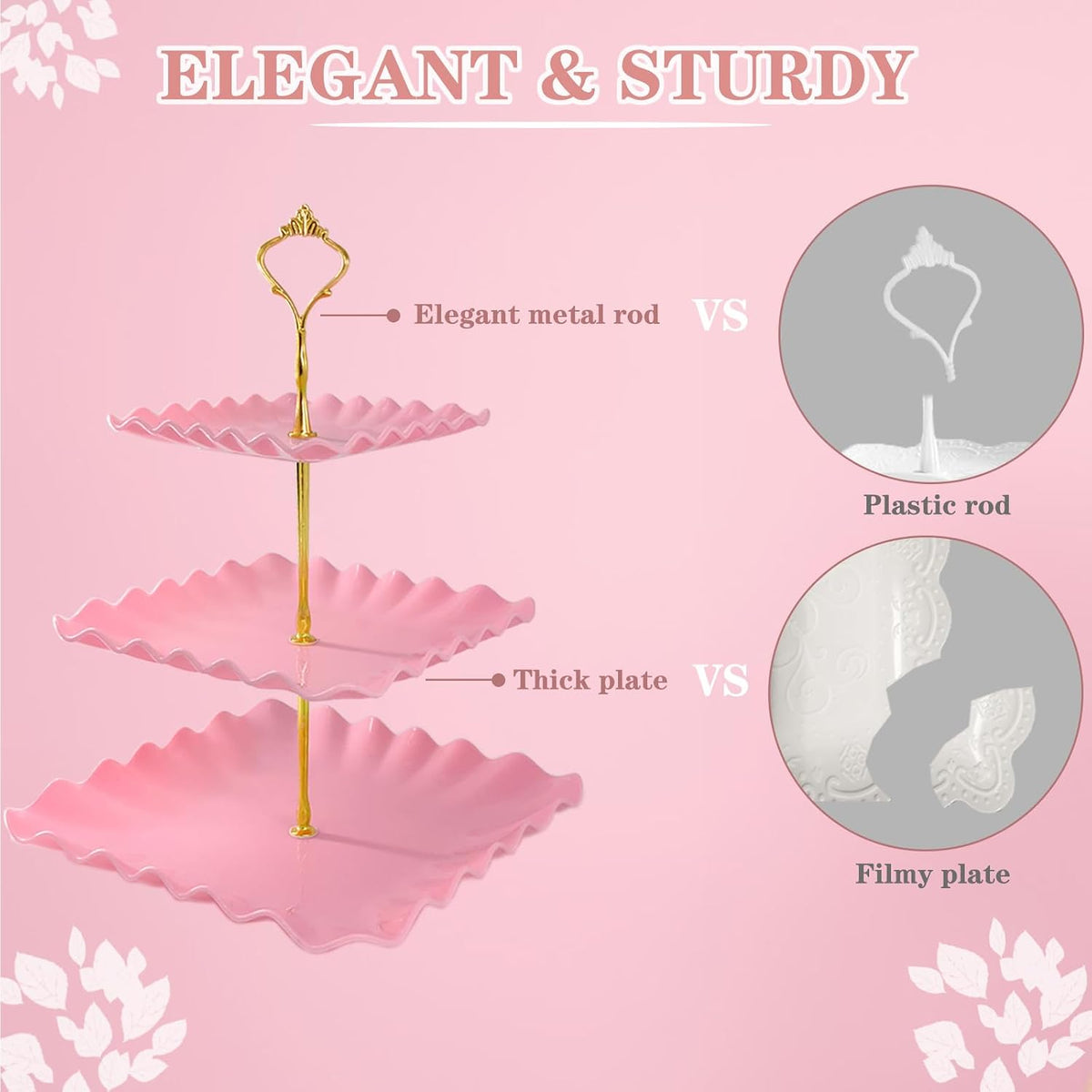 5 Pcs Dessert Table Display Set, Square Cupcake Stand, Pink