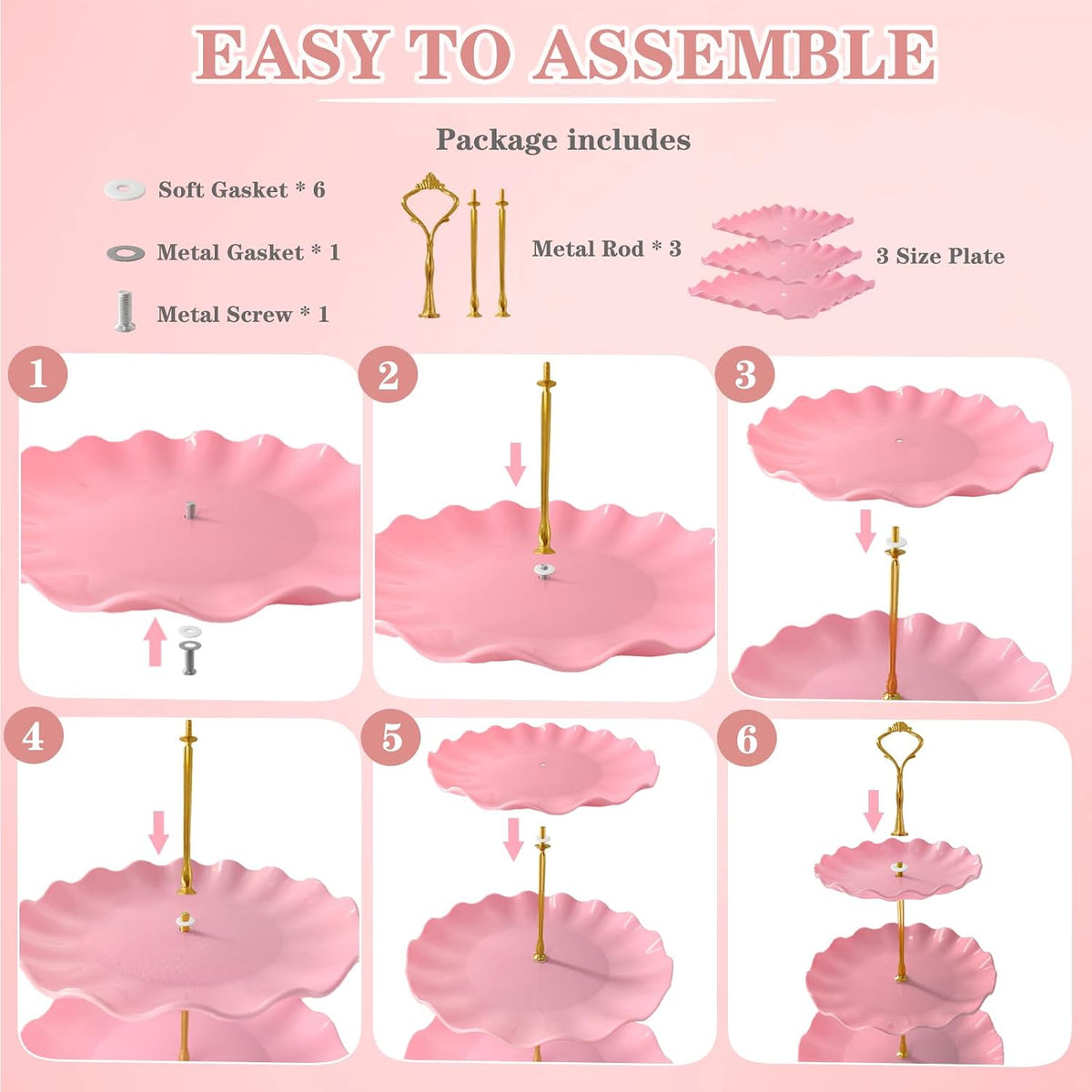 5 Pcs Dessert Table Display Set, Square Cupcake Stand, Pink