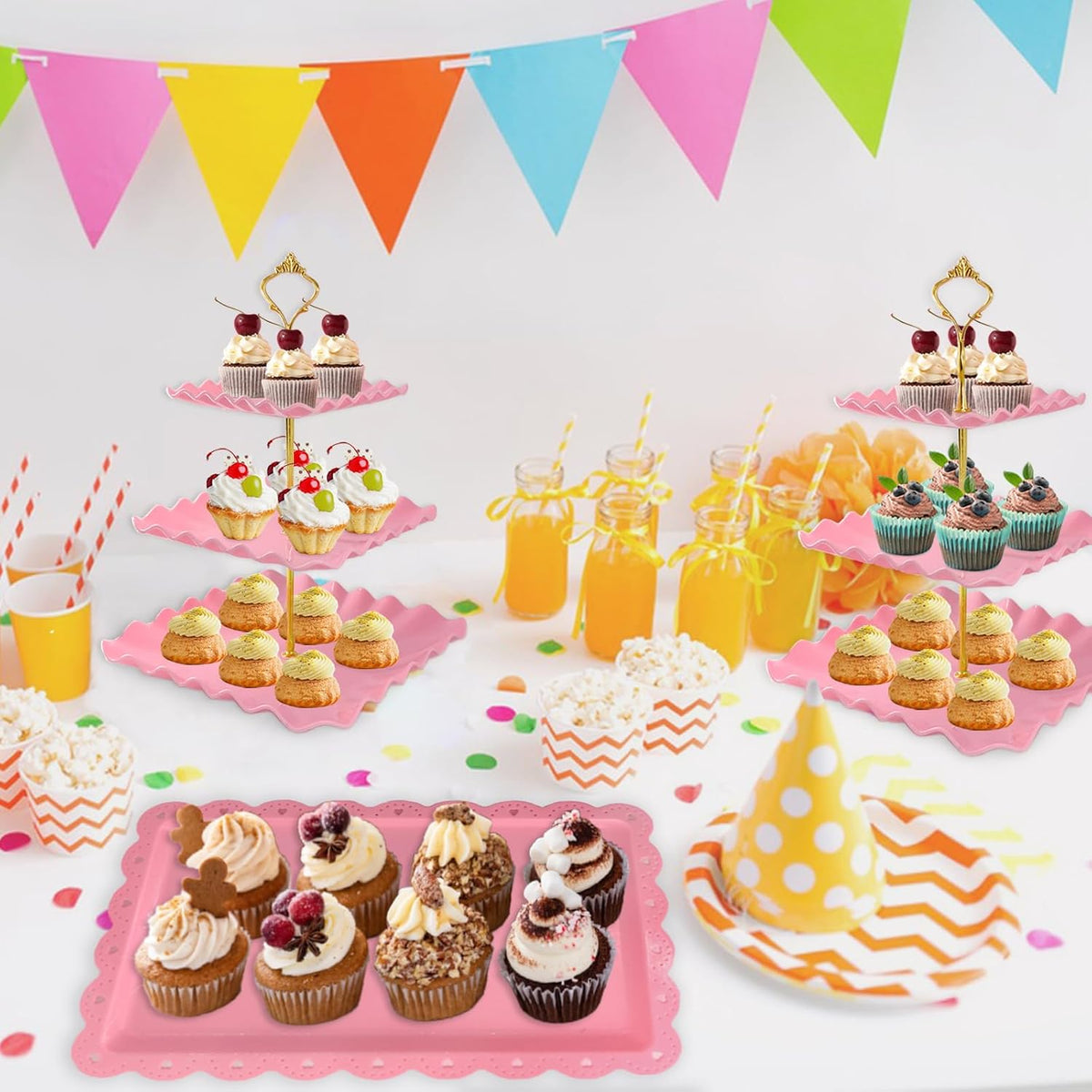 5 Pcs Dessert Table Display Set, Square Cupcake Stand, Pink