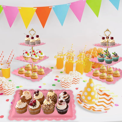 5 Pcs Dessert Table Display Set, Square Cupcake Stand, Pink