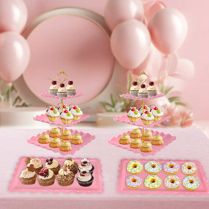 5 Pcs Dessert Table Display Set, Square Cupcake Stand, Pink