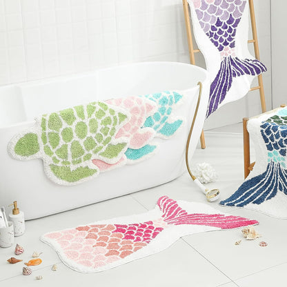 YRXRUS Turtle Bathroom Rugs, Ocean Decor Bath Mat Gifts, Light Pink Bathroom Rug, Cute Sea Turtle Shaped Bath Rug for Sring Summer Room Decor, Machine Washable & Non-Slip Bath Mat, 24x26 Inch