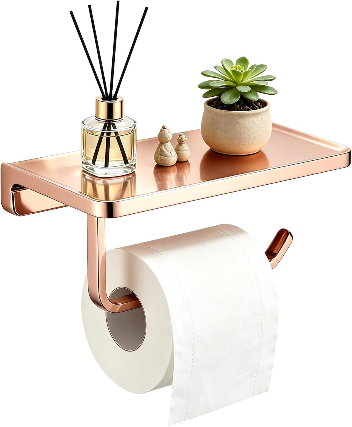 Toilet Paper Holder with Shelf & Phone Stand, Plated Brushed Gold